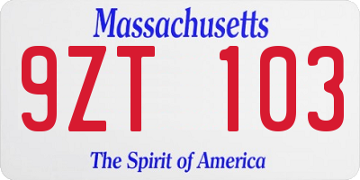 MA license plate 9ZT103