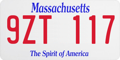 MA license plate 9ZT117