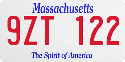 MA license plate 9ZT122