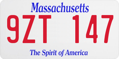 MA license plate 9ZT147