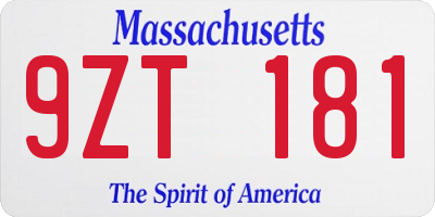 MA license plate 9ZT181