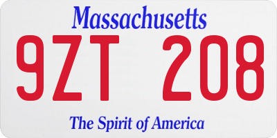 MA license plate 9ZT208