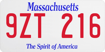 MA license plate 9ZT216