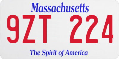 MA license plate 9ZT224