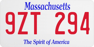 MA license plate 9ZT294