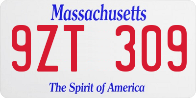 MA license plate 9ZT309