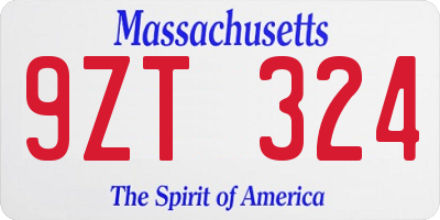 MA license plate 9ZT324