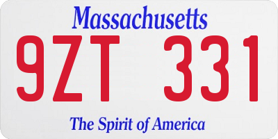 MA license plate 9ZT331