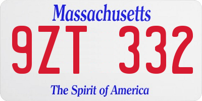 MA license plate 9ZT332