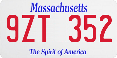 MA license plate 9ZT352