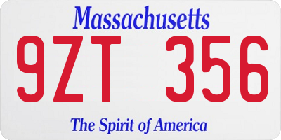 MA license plate 9ZT356