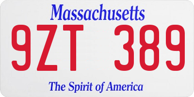 MA license plate 9ZT389