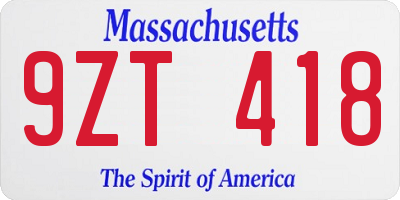 MA license plate 9ZT418