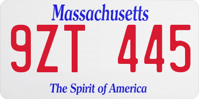 MA license plate 9ZT445