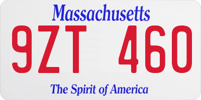 MA license plate 9ZT460