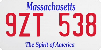 MA license plate 9ZT538