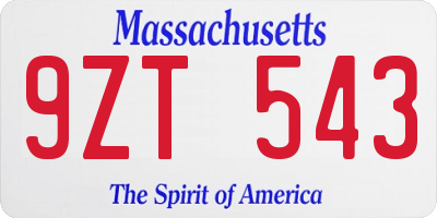 MA license plate 9ZT543