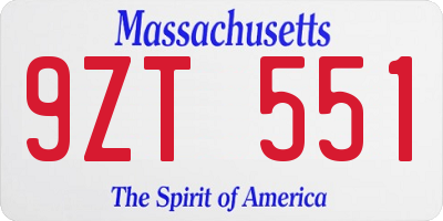 MA license plate 9ZT551