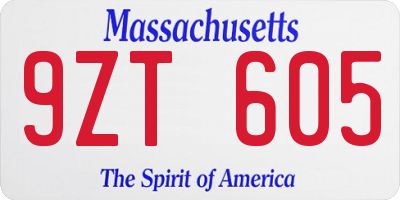 MA license plate 9ZT605