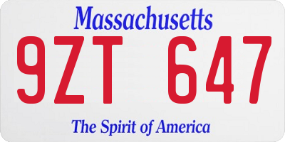 MA license plate 9ZT647