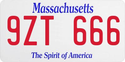 MA license plate 9ZT666