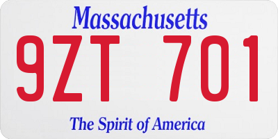 MA license plate 9ZT701