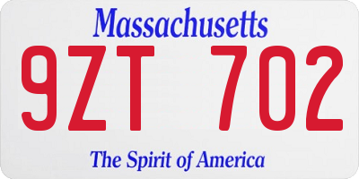 MA license plate 9ZT702