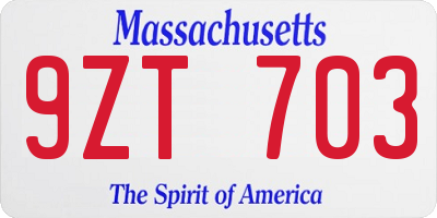 MA license plate 9ZT703