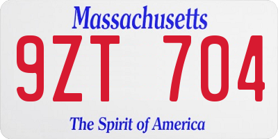 MA license plate 9ZT704