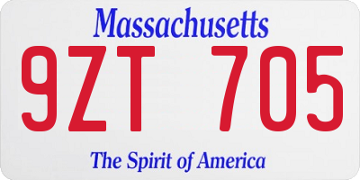 MA license plate 9ZT705