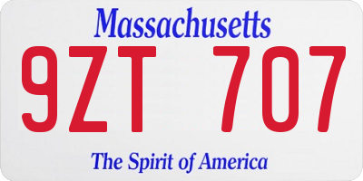 MA license plate 9ZT707