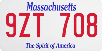 MA license plate 9ZT708