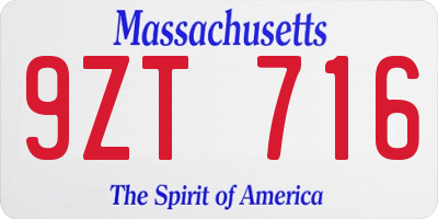 MA license plate 9ZT716