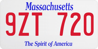 MA license plate 9ZT720