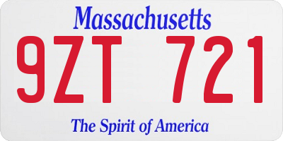 MA license plate 9ZT721