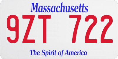 MA license plate 9ZT722