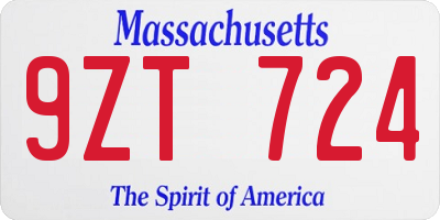 MA license plate 9ZT724