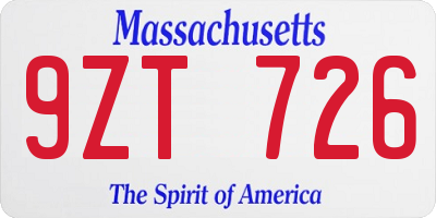 MA license plate 9ZT726