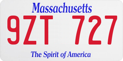 MA license plate 9ZT727