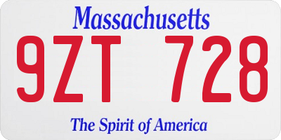 MA license plate 9ZT728