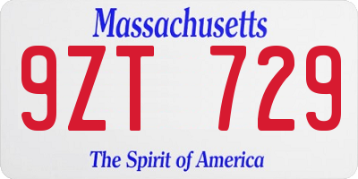 MA license plate 9ZT729