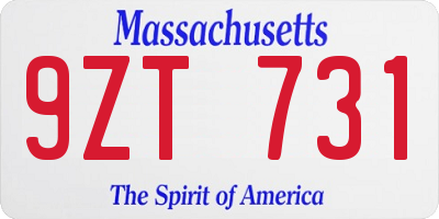 MA license plate 9ZT731