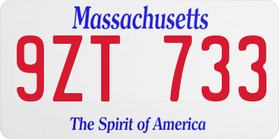 MA license plate 9ZT733