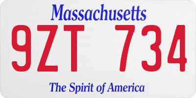 MA license plate 9ZT734