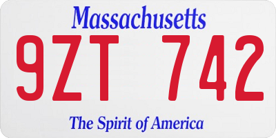 MA license plate 9ZT742