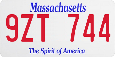 MA license plate 9ZT744