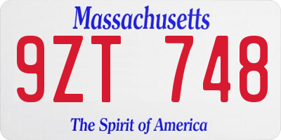 MA license plate 9ZT748