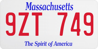 MA license plate 9ZT749