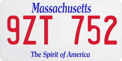 MA license plate 9ZT752