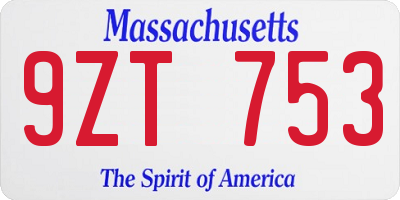 MA license plate 9ZT753